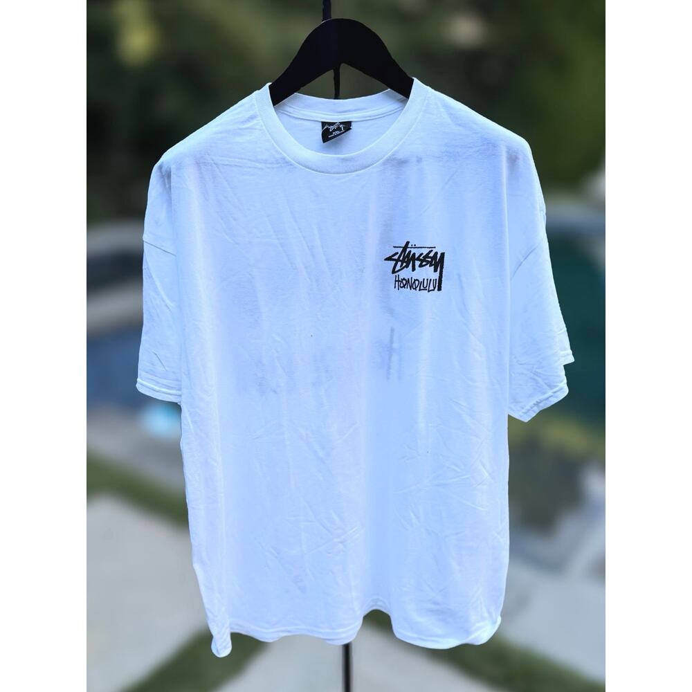 Stussy Honolulu T Shirt White Black Logo Graphic XL NWOT Cut Tag